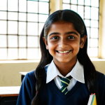 **

*   **Subject:** A young student, smartly dressed in modest school attire, smiling confidently.
*   **Setting:** A bright and cheerful classroom in a Pakistani school with desks and books.
*   **Details:** Holding a textbook, sunlight streaming through the window, focused expression.
*   **Style:** High-resolution, realistic photography, soft lighting, family-friendly.
*   **Safety:** Fully clothed, appropriate content, professional, safe for work.

**