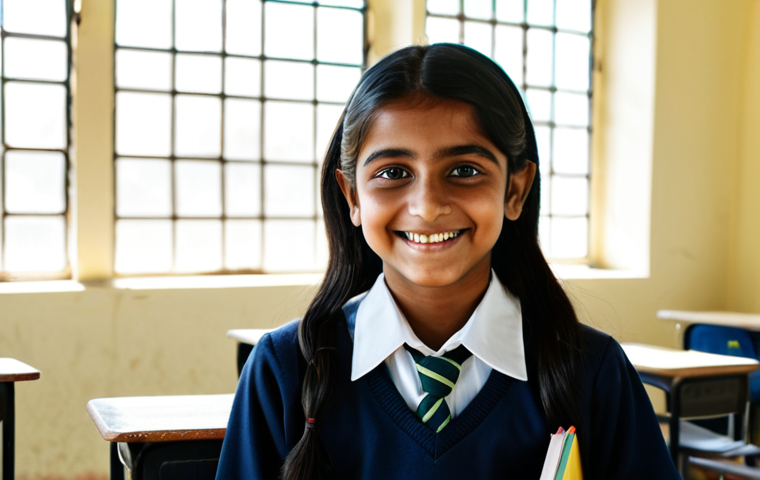 **

*   **Subject:** A young student, smartly dressed in modest school attire, smiling confidently.
*   **Setting:** A bright and cheerful classroom in a Pakistani school with desks and books.
*   **Details:** Holding a textbook, sunlight streaming through the window, focused expression.
*   **Style:** High-resolution, realistic photography, soft lighting, family-friendly.
*   **Safety:** Fully clothed, appropriate content, professional, safe for work.

**